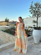 Women's watercolour print halter maxi wedding guest dress