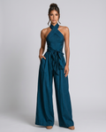 Women's wide-leg jumpsuit with cross halter neck