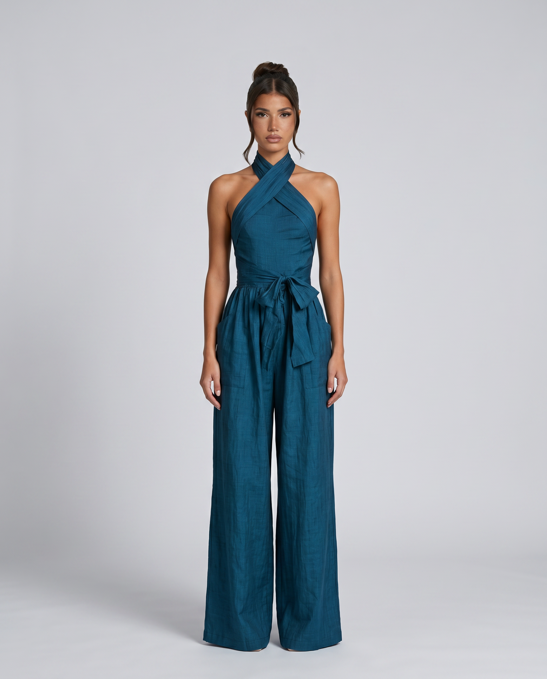 Women's wide-leg jumpsuit with cross halter neck