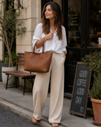 Women's woven tote bag with top handles