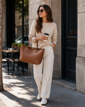 Women's woven tote bag with top handles