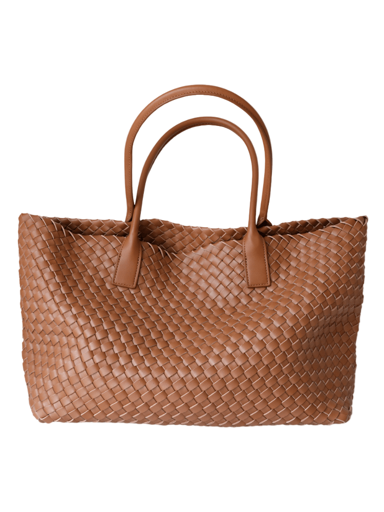 Women's woven tote bag with top handles