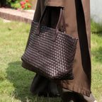 Women's woven tote bag with top handles
