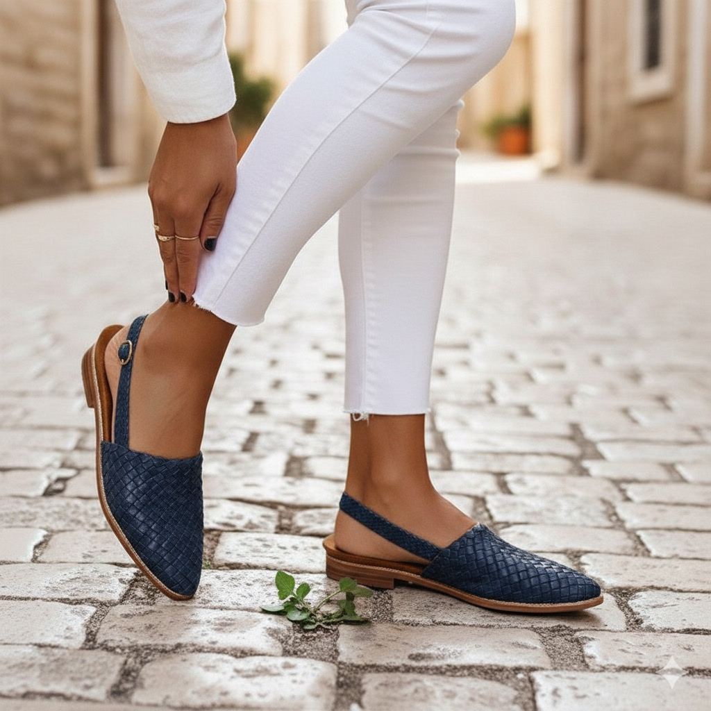Women's woven pointed toe slingback ballet flats