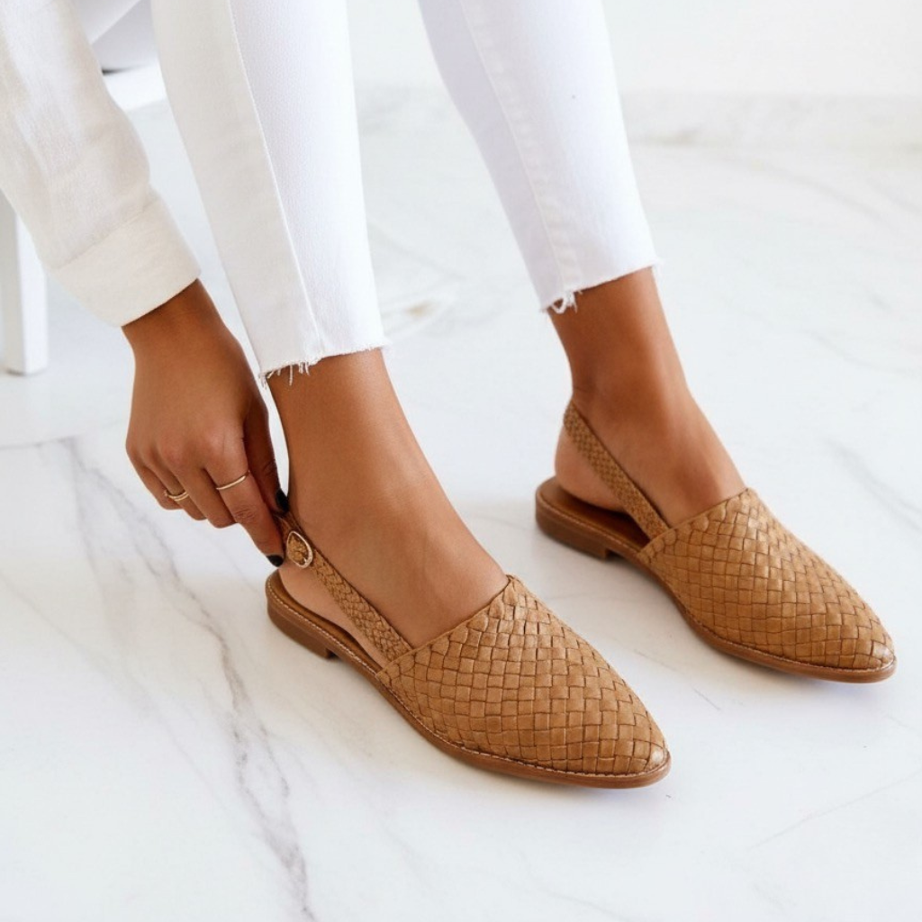 Women's woven pointed toe slingback ballet flats
