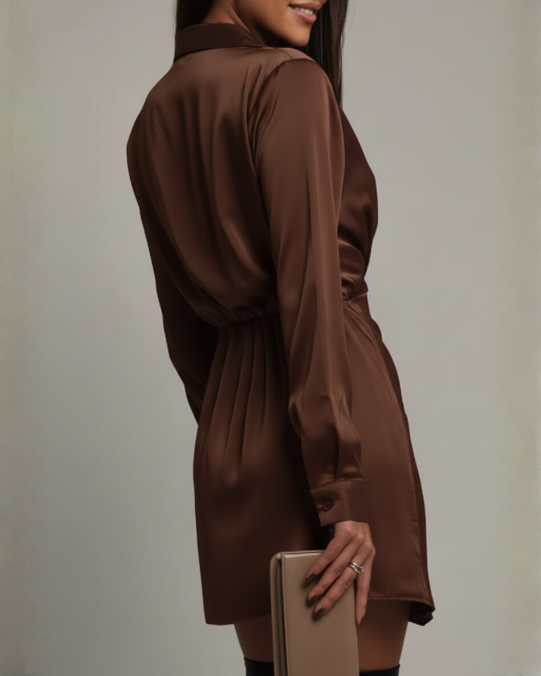 Women's wrap-front mini dress with long sleeves
