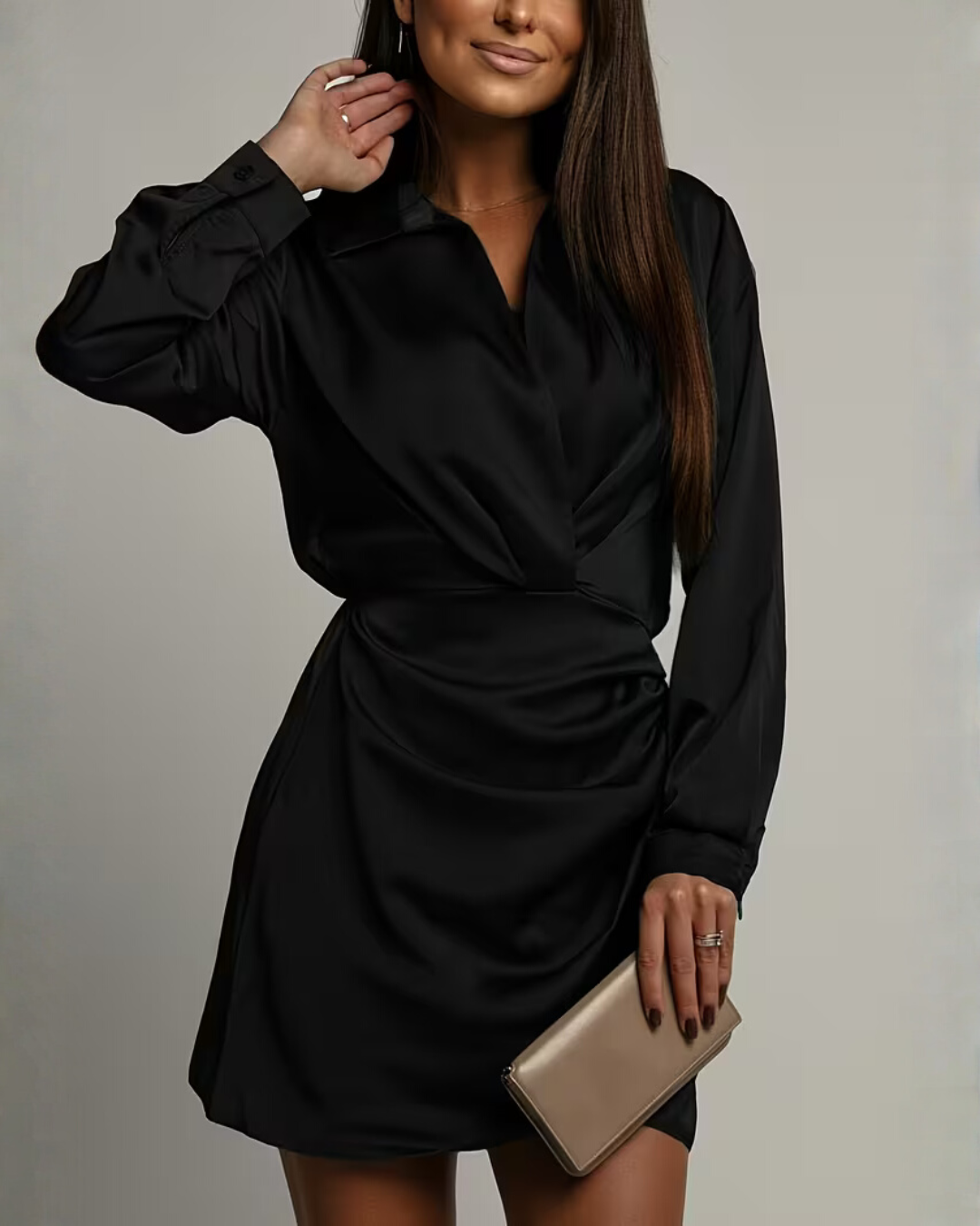 Women's wrap-front mini dress with long sleeves