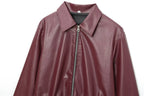 Women's zip-front leather jacket with fold-over collar
