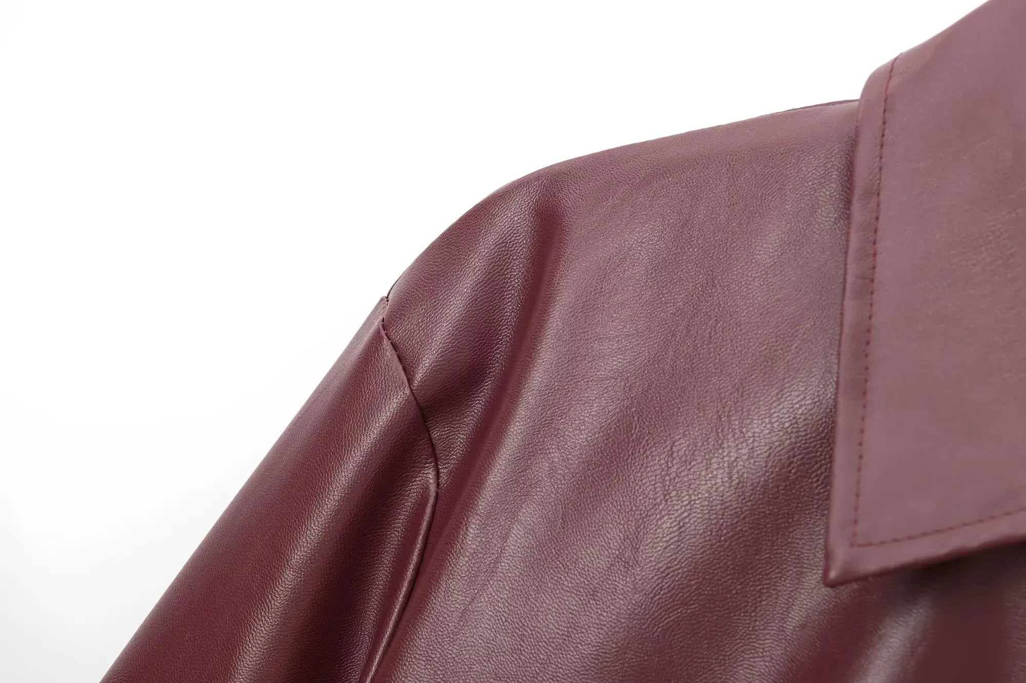 Women's zip-front leather jacket with fold-over collar