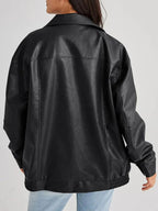 Women's zip-front leather jacket with pockets