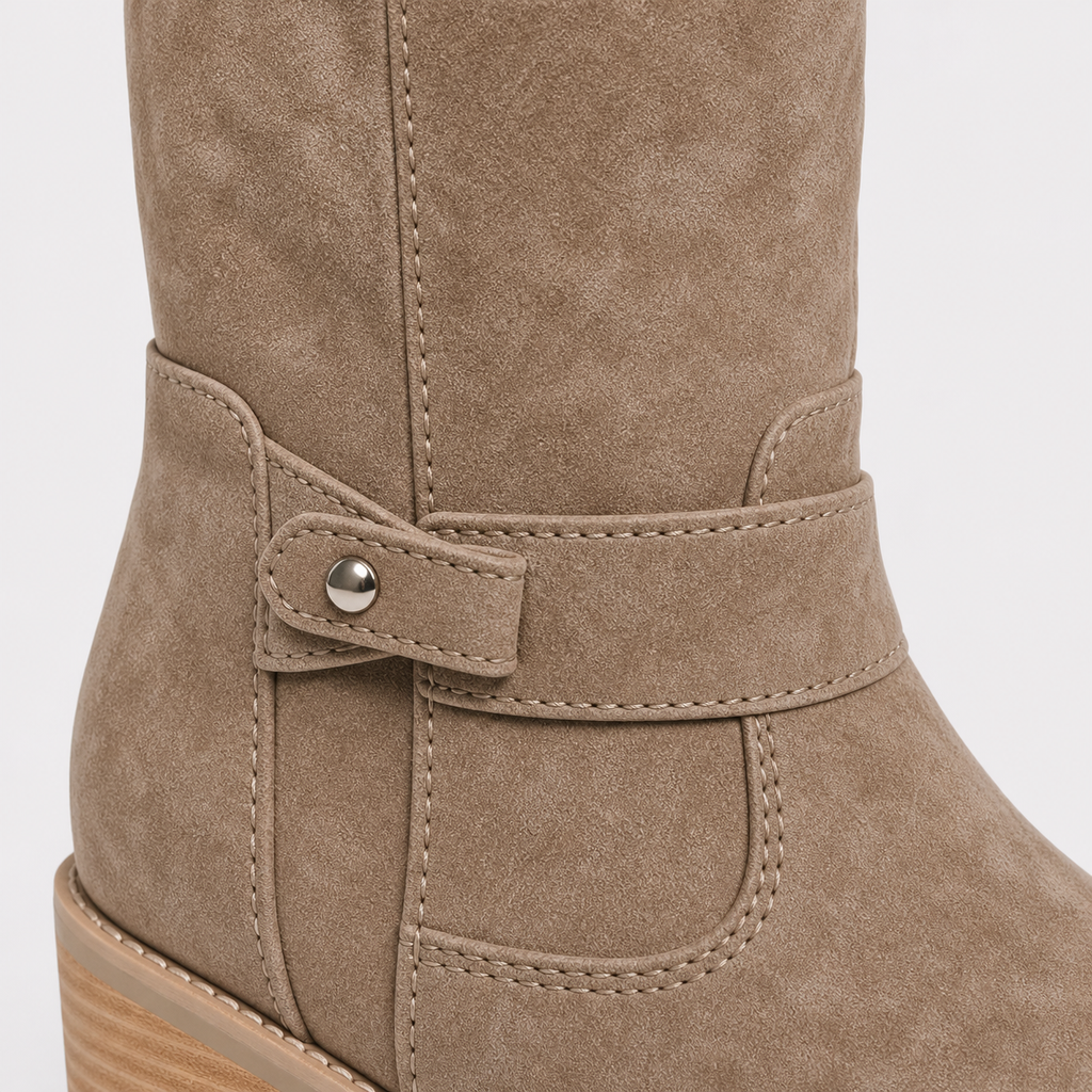Women’s Knee-High Boots with Low Heel and Side Detail Beige