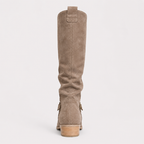 Women’s Knee-High Boots with Low Heel and Side Detail Beige