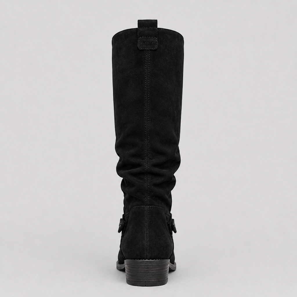 Women’s Knee-High Boots with Low Heel and Side Detail Black