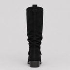 Women’s Knee-High Boots with Low Heel and Side Detail Black