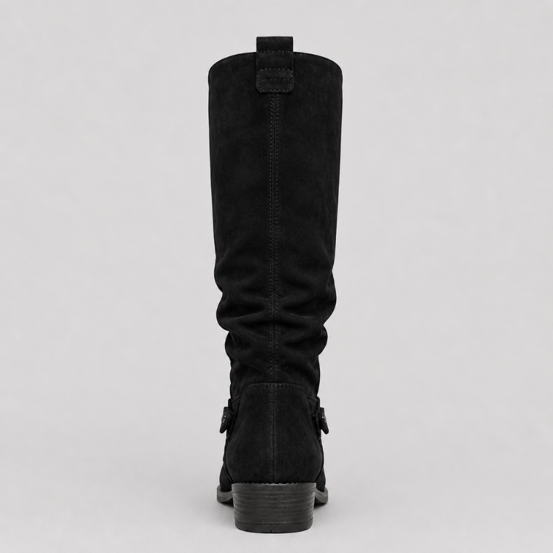 Women’s Knee-High Boots with Low Heel and Side Detail Black