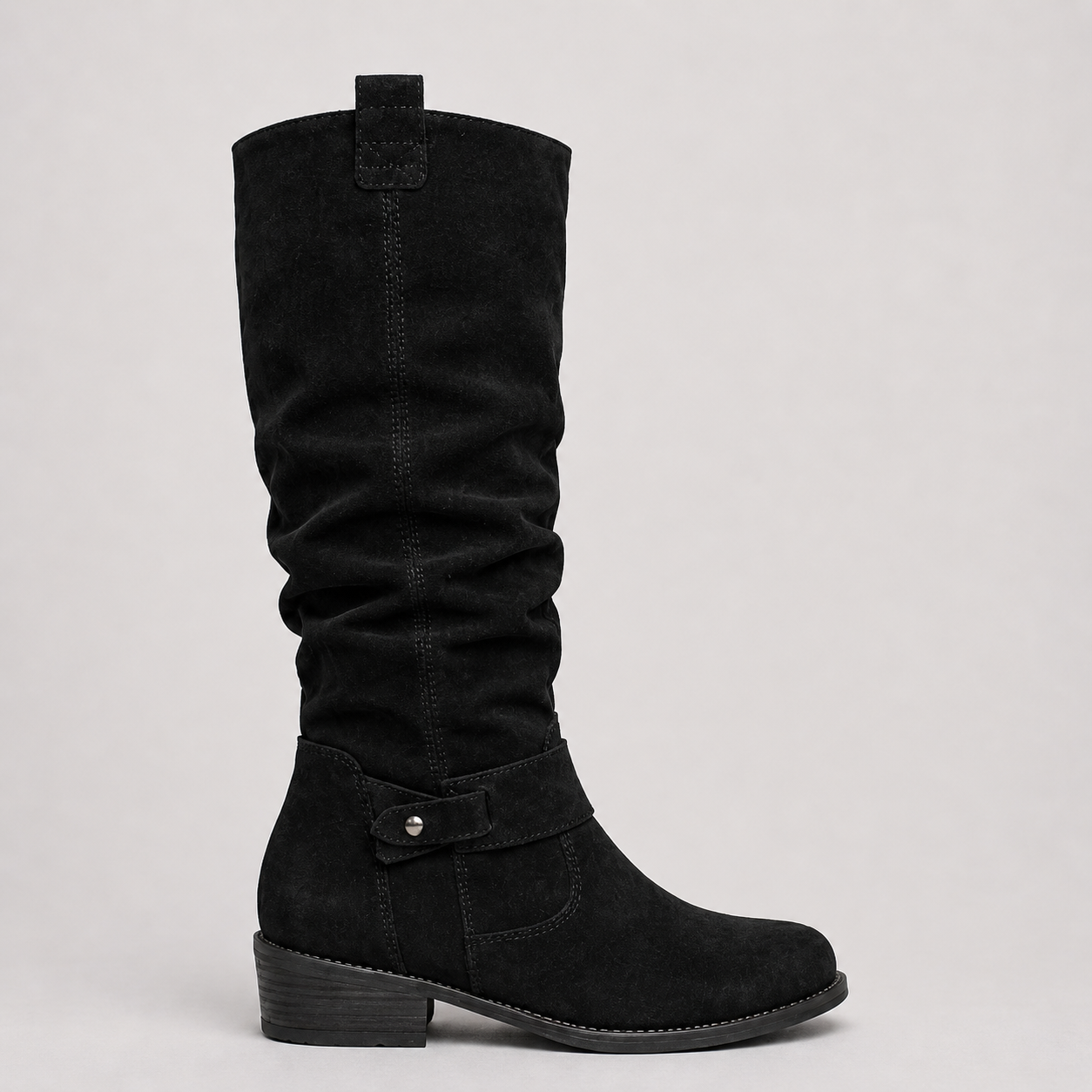 Women’s Knee-High Boots with Low Heel and Side Detail Black