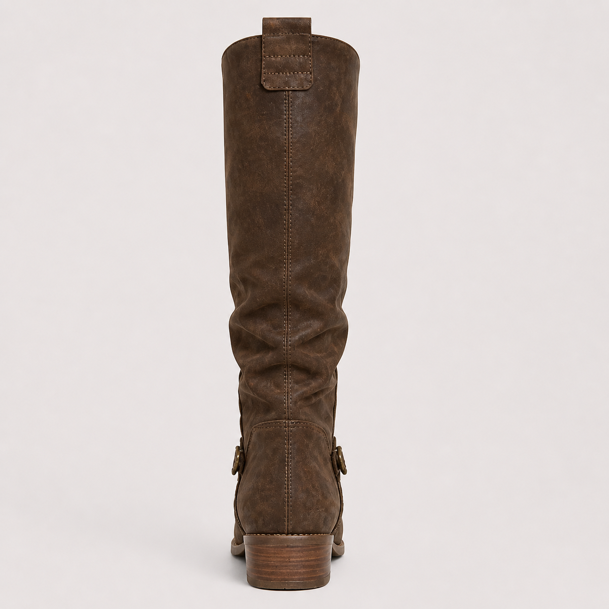 Women’s Knee-High Boots with Low Heel and Side Detail Brown