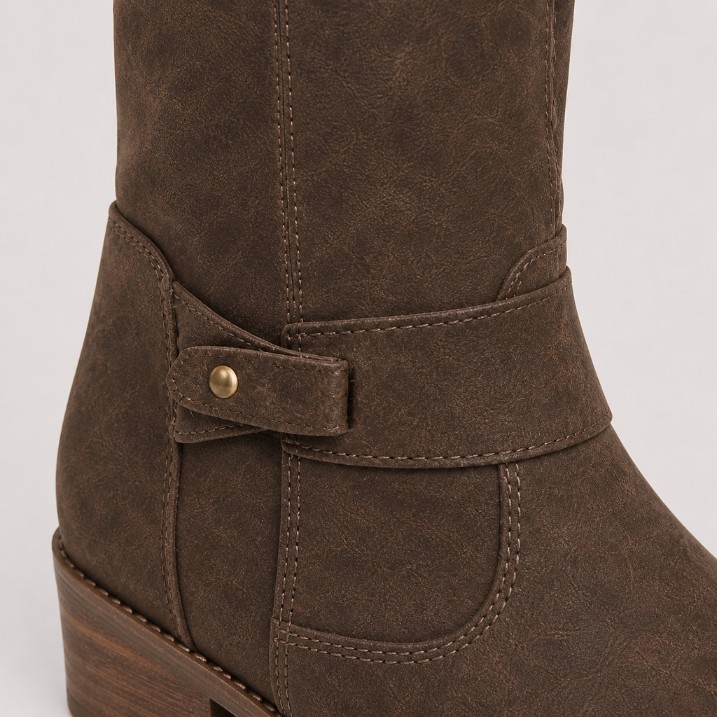 Women’s Knee-High Boots with Low Heel and Side Detail Brown