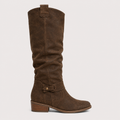 Women’s Knee-High Boots with Low Heel and Side Detail Brown