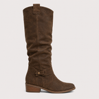 Women’s Knee-High Boots with Low Heel and Side Detail Brown