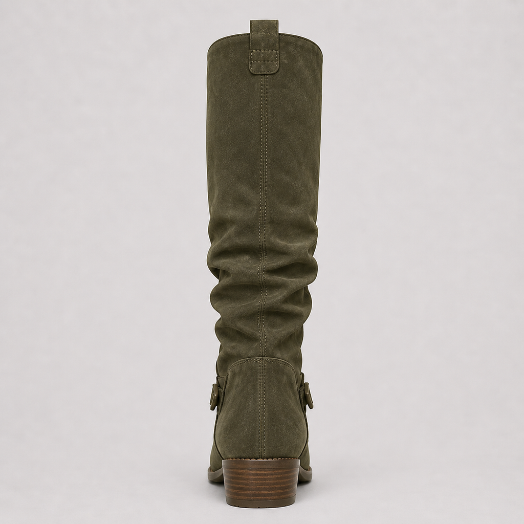 Women’s Knee-High Boots with Low Heel and Side Detail Green
