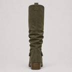 Women’s Knee-High Boots with Low Heel and Side Detail Green