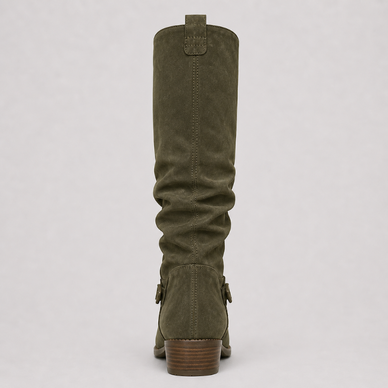 Women’s Knee-High Boots with Low Heel and Side Detail Green