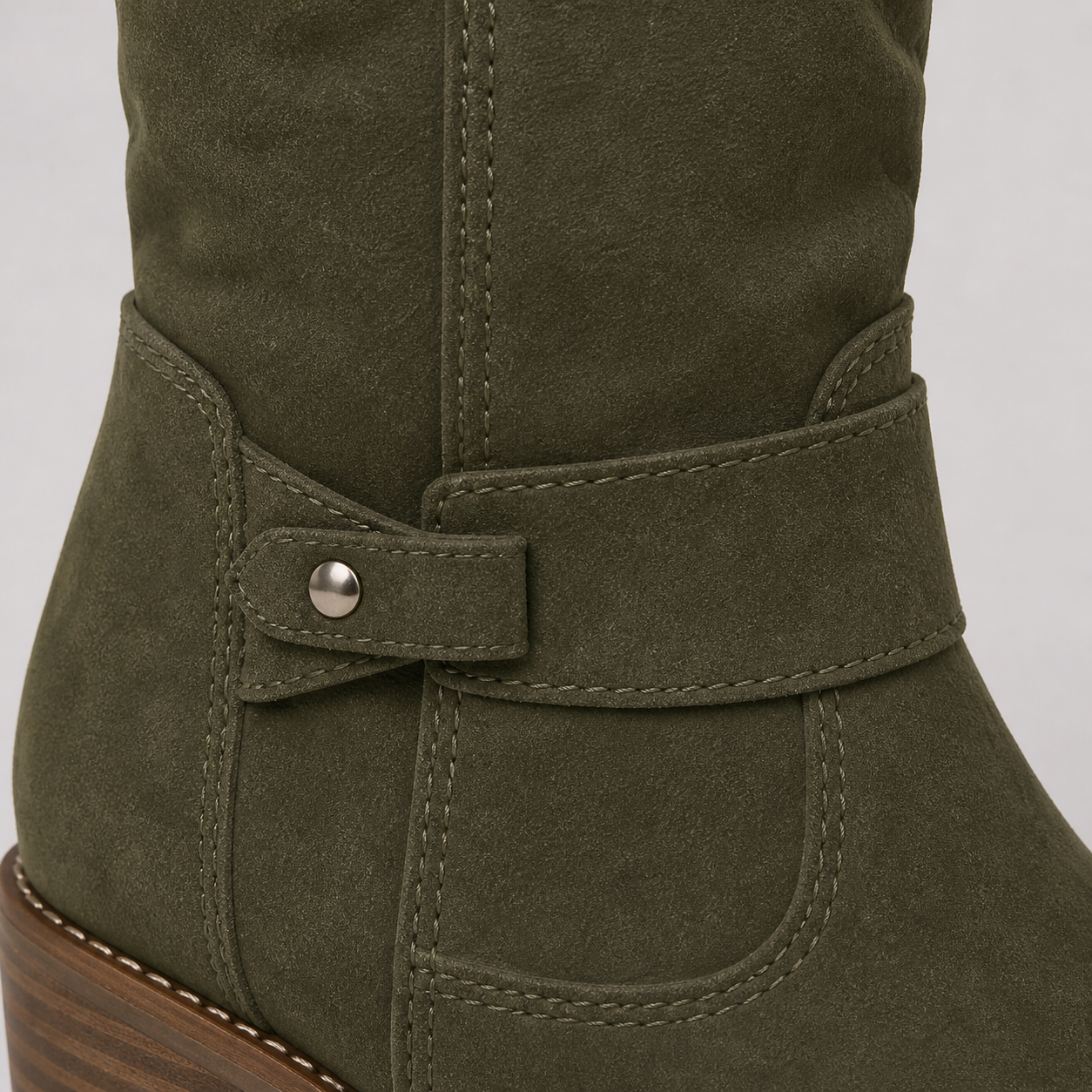 Women’s Knee-High Boots with Low Heel and Side Detail Green