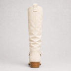 Women’s Knee-High Boots with Low Heel and Side Detail White