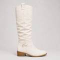 Women’s Knee-High Boots with Low Heel and Side Detail White