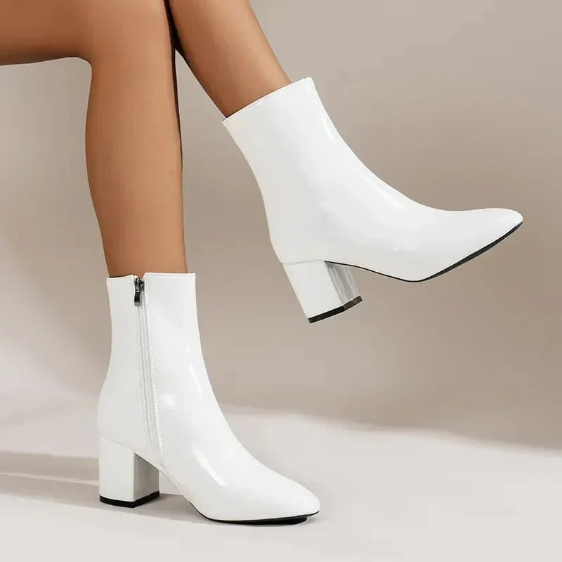 Women’s Pointed-Toe Ankle Boots with Block Heel and Side Zip