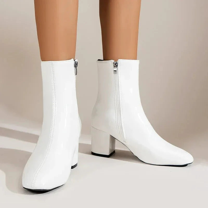 Women’s Pointed-Toe Ankle Boots with Block Heel and Side Zip