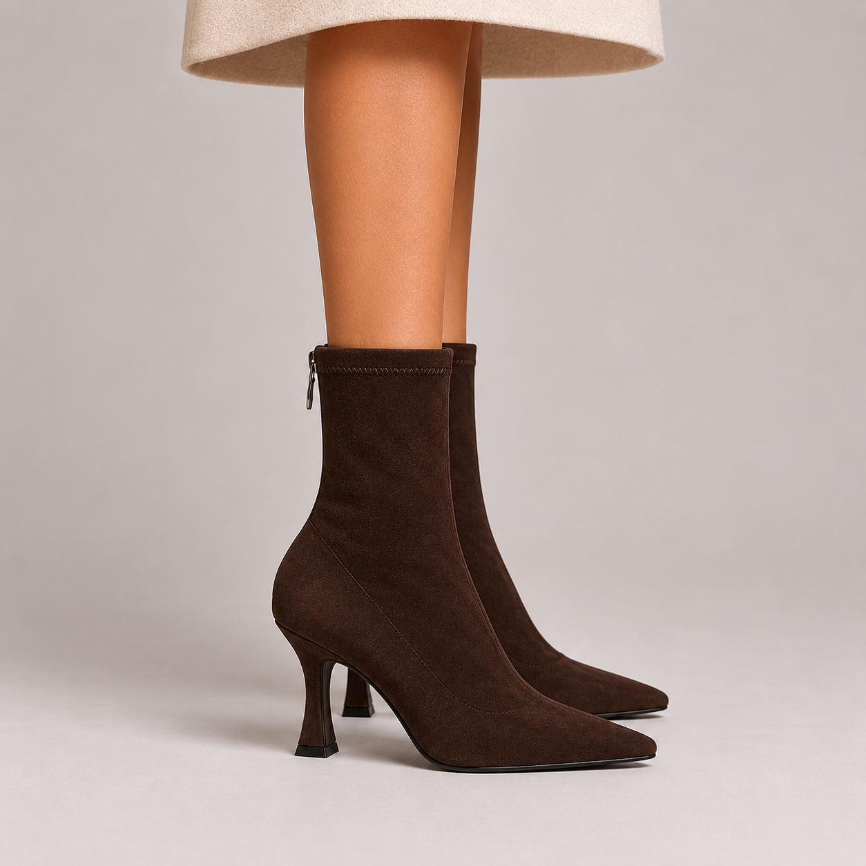 Women’s Pointed-Toe Sock Ankle Boots with Sculpted Heel