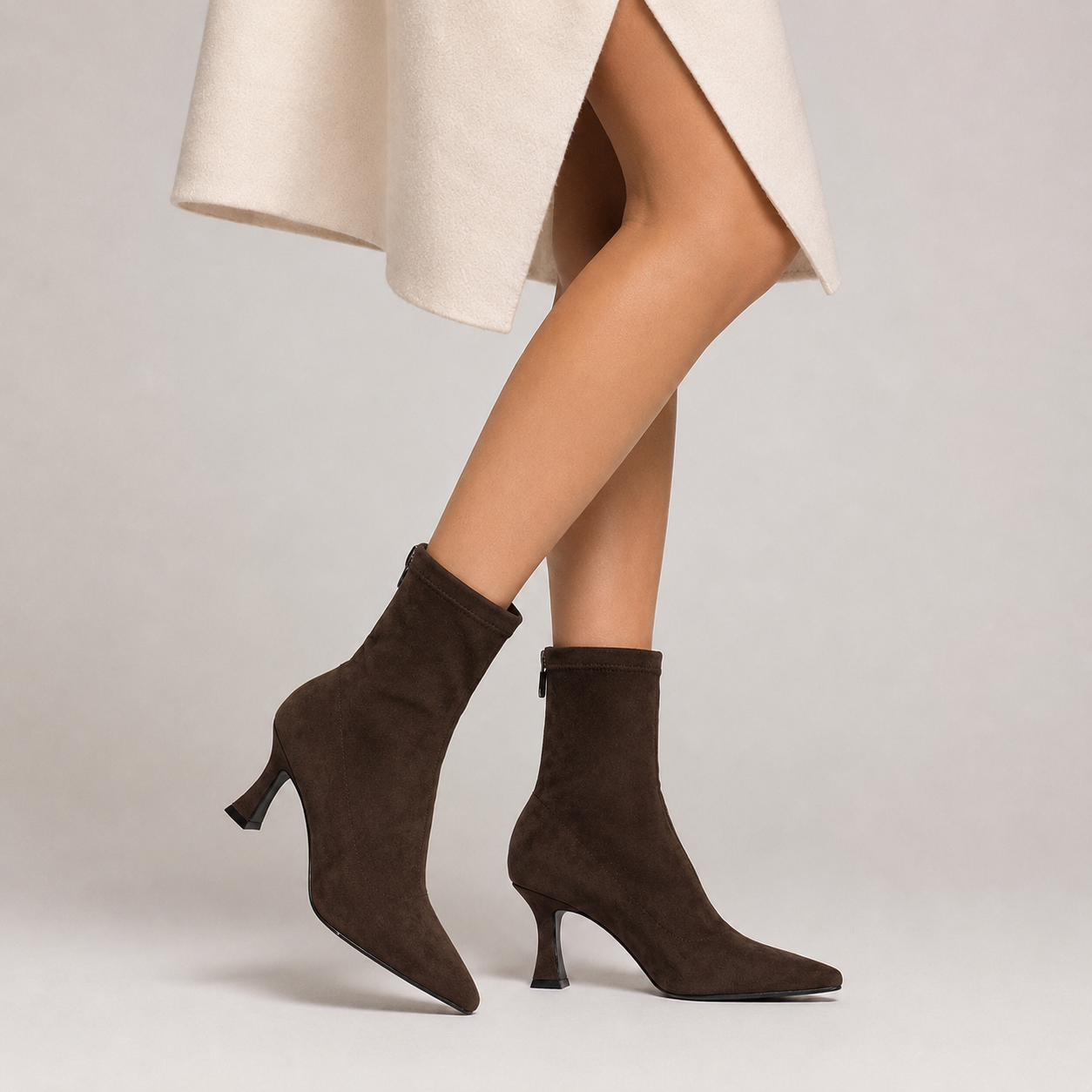 Women’s Pointed-Toe Sock Ankle Boots with Sculpted Heel